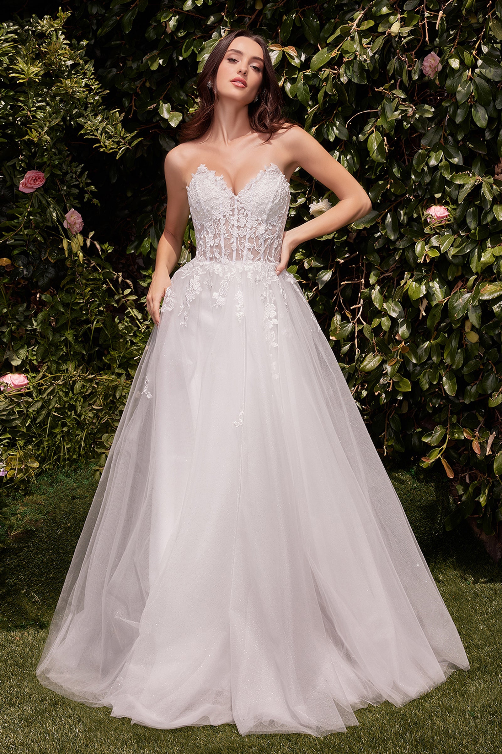 Ladivine C148W Strapless A-Line Lace & Tulle Wedding Dress for Bride - Elegant Princess Ball Gown for Church Ceremony, Beach Wedding & Formal Events