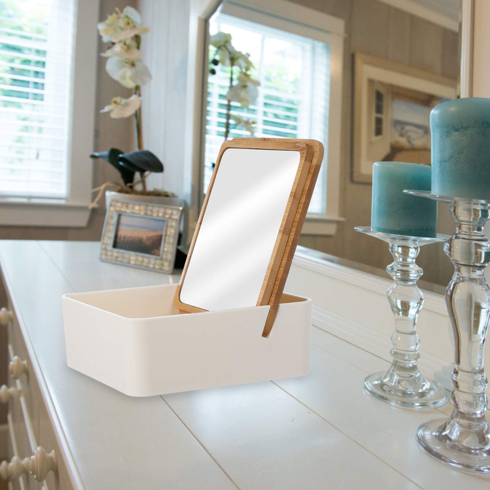 Portable Wooden Folding Desk Mirror for Makeup & Travel
