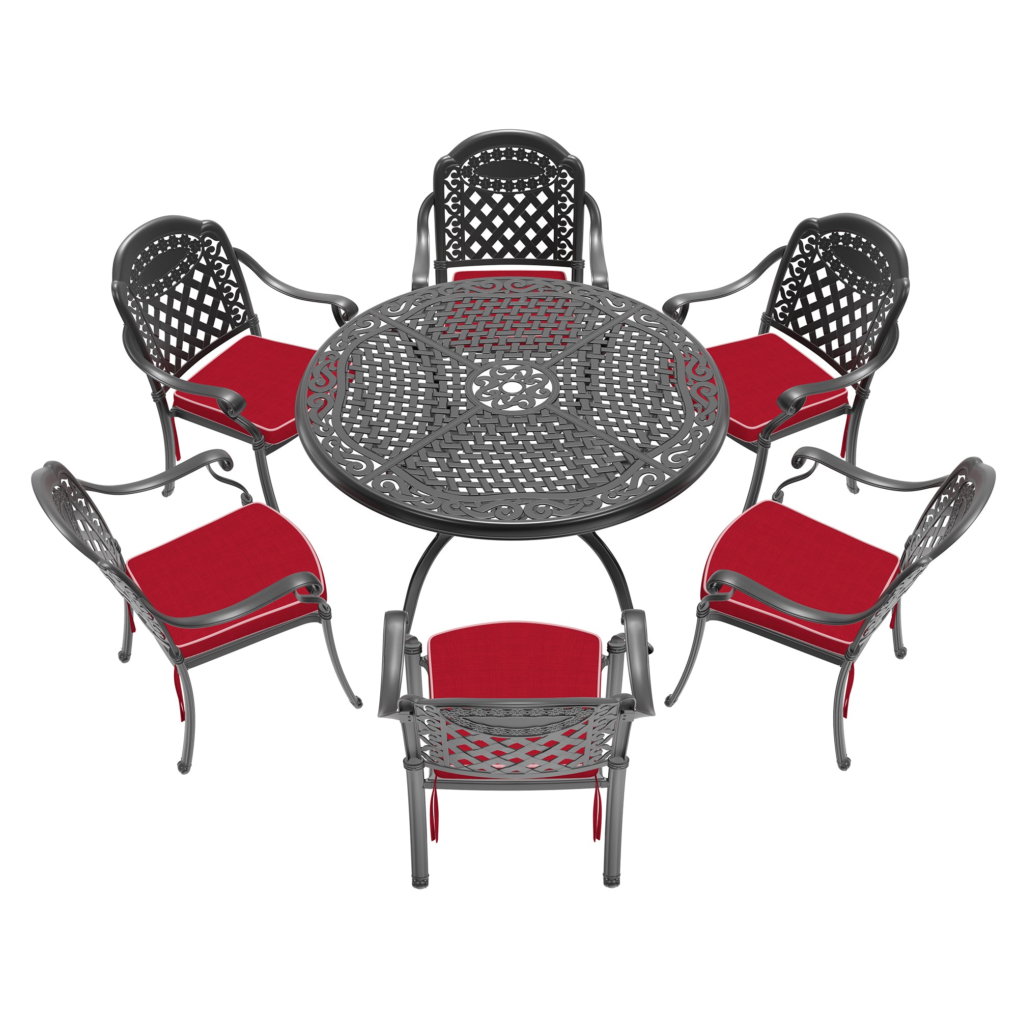 7-Piece Cast Aluminum Patio Furniture Set with Cushions (Random Colors) - Outdoor Dining & Lounge Set for Garden, Poolside, and Backyard Relaxation