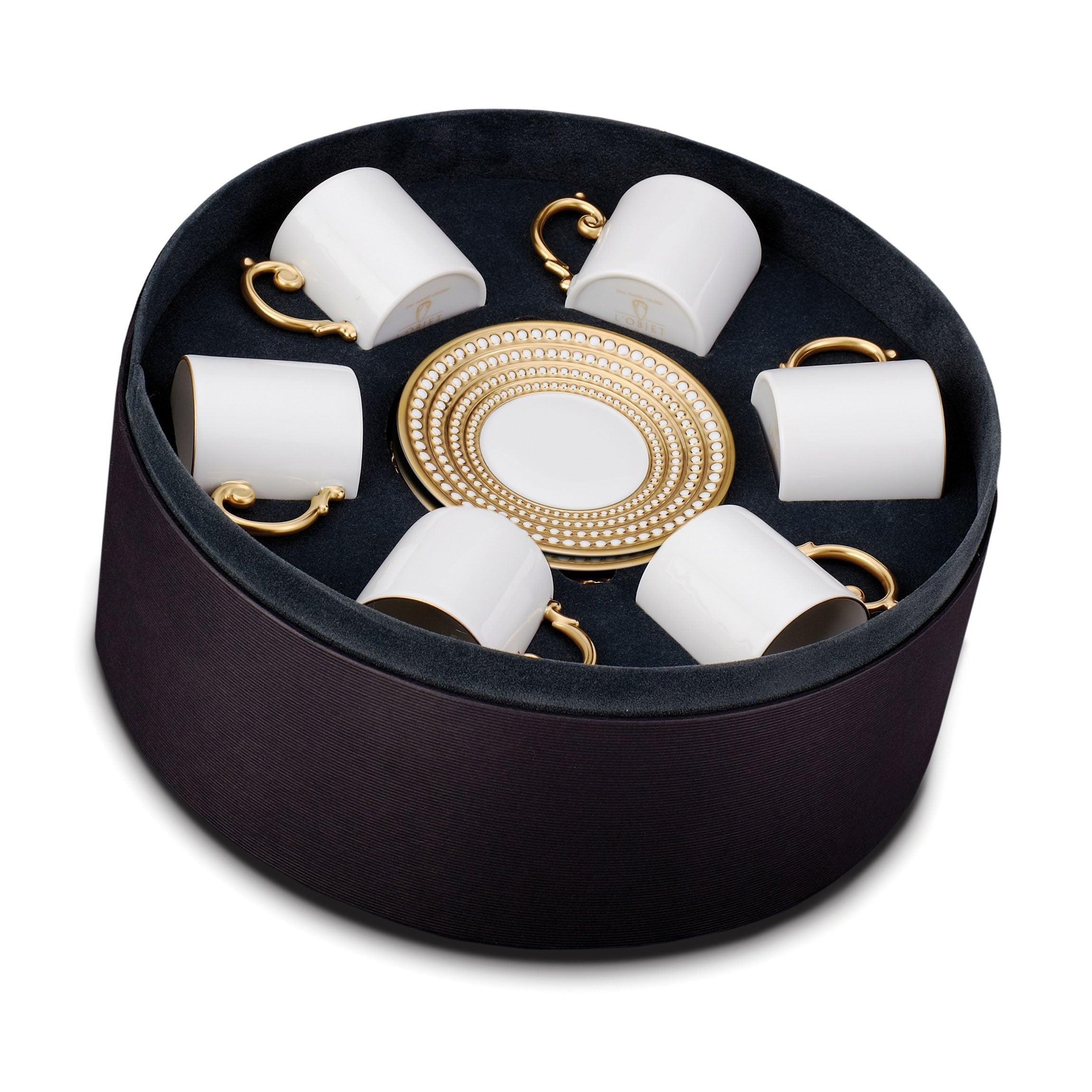 Perlée Espresso Cup and Saucer Set - 6 Piece Coffee Cups with Saucers for Home, Cafe, or Restaurant Use - Elegant Espresso Serving Set for Italian Coffee, Cappuccino, and After-Dinner Drinks