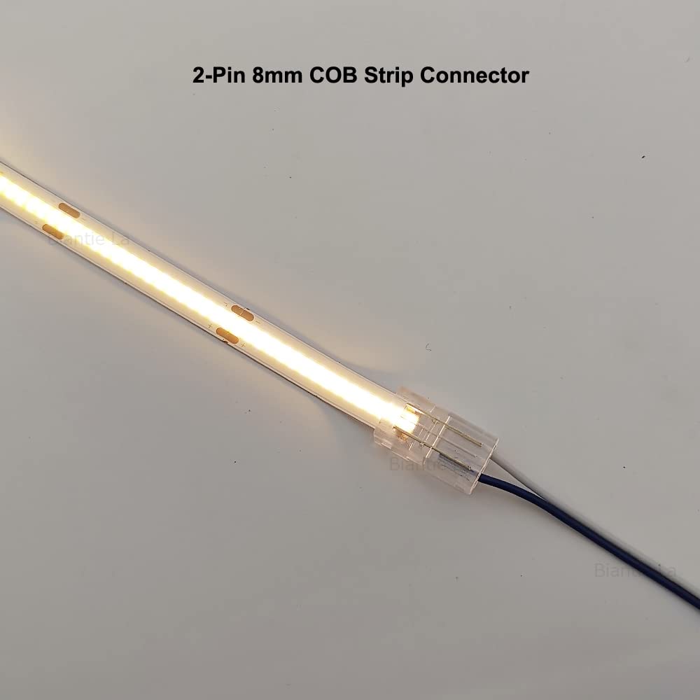 Masterwon 2-Pin COB LED Strip Connectors 8mm - Solderless Adapter Terminal for 12V High Density LED Light Strips - Easy Extension Connection for Home, Office & Commercial Lighting