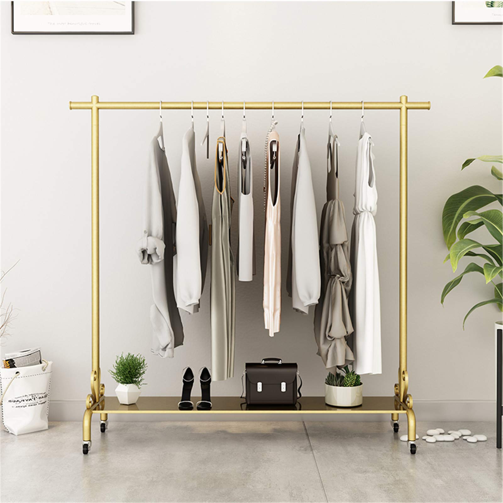 Heavy Duty Single Rail Drying Rack with Wheels - 155x110CM Silver Coat Hanger Display Stand for Living Room, Bedroom, Clothing Store | Perfect for Organizing Coats, Hats & Accessories in Small Spaces