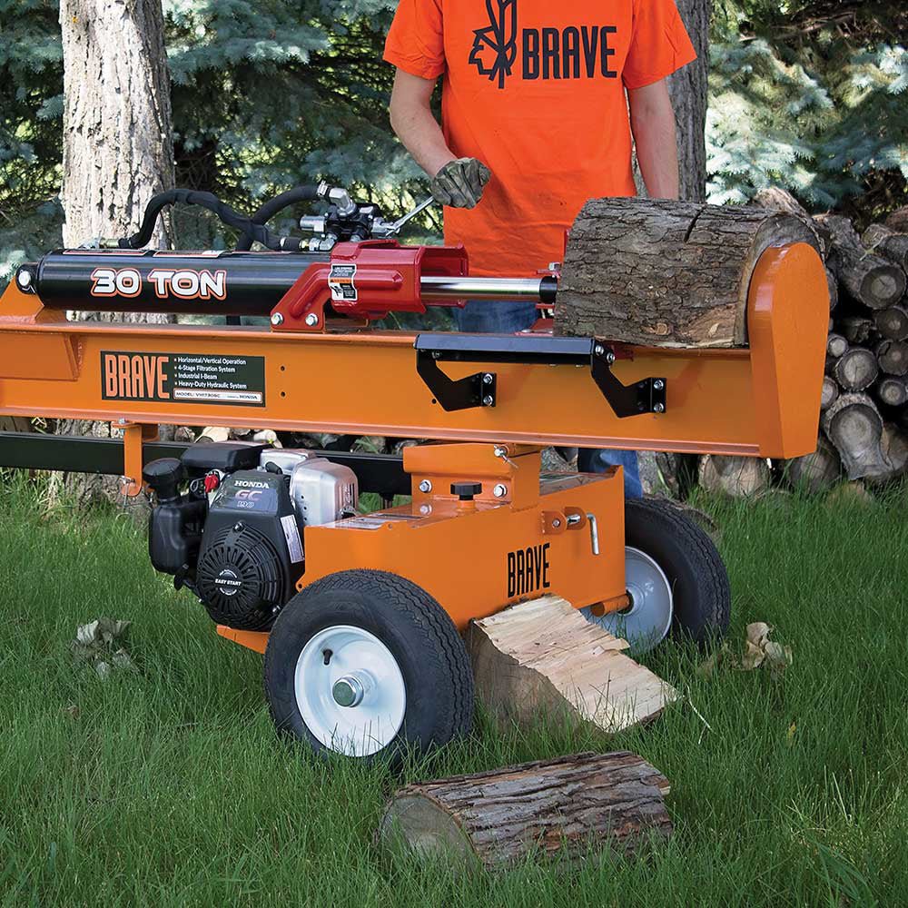 30 Ton Brave Log Splitter with Honda GC190 Engine - Heavy Duty Firewood Splitter for Home Heating, Landscaping, and Woodworking Projects