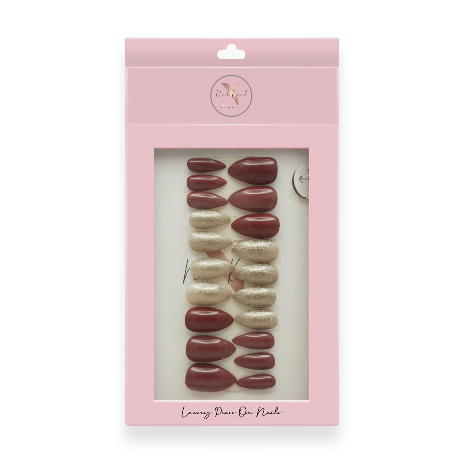 Premium Fake Press-On Nails Set - 20pcs Red & Gold Reusable Full Cover Stick-On Nails with UV Gel Polish - Easy to Apply, Affordable & Time-Saving Artificial Nail Extensions for Parties, Weddings, Date Nights & Special Occasions