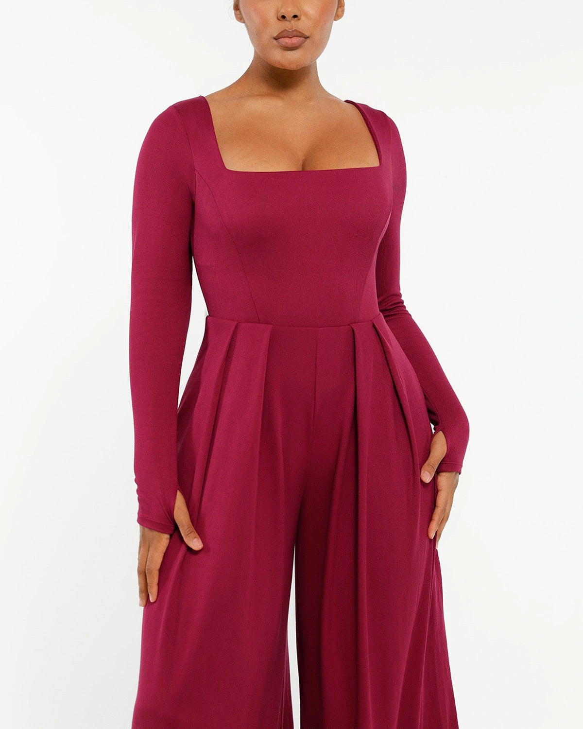 Square Neckline Slimming Jumpsuit for Women - Tummy Control Bodysuit with Built-in Shapewear - Perfect for Parties, Date Nights & Special Occasions
