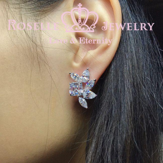 Exquisite Asscher, Pear & Marquise Cut Cluster Earrings | Vintage-Inspired VE2 Design | Perfect for Weddings, Parties & Special Occasions