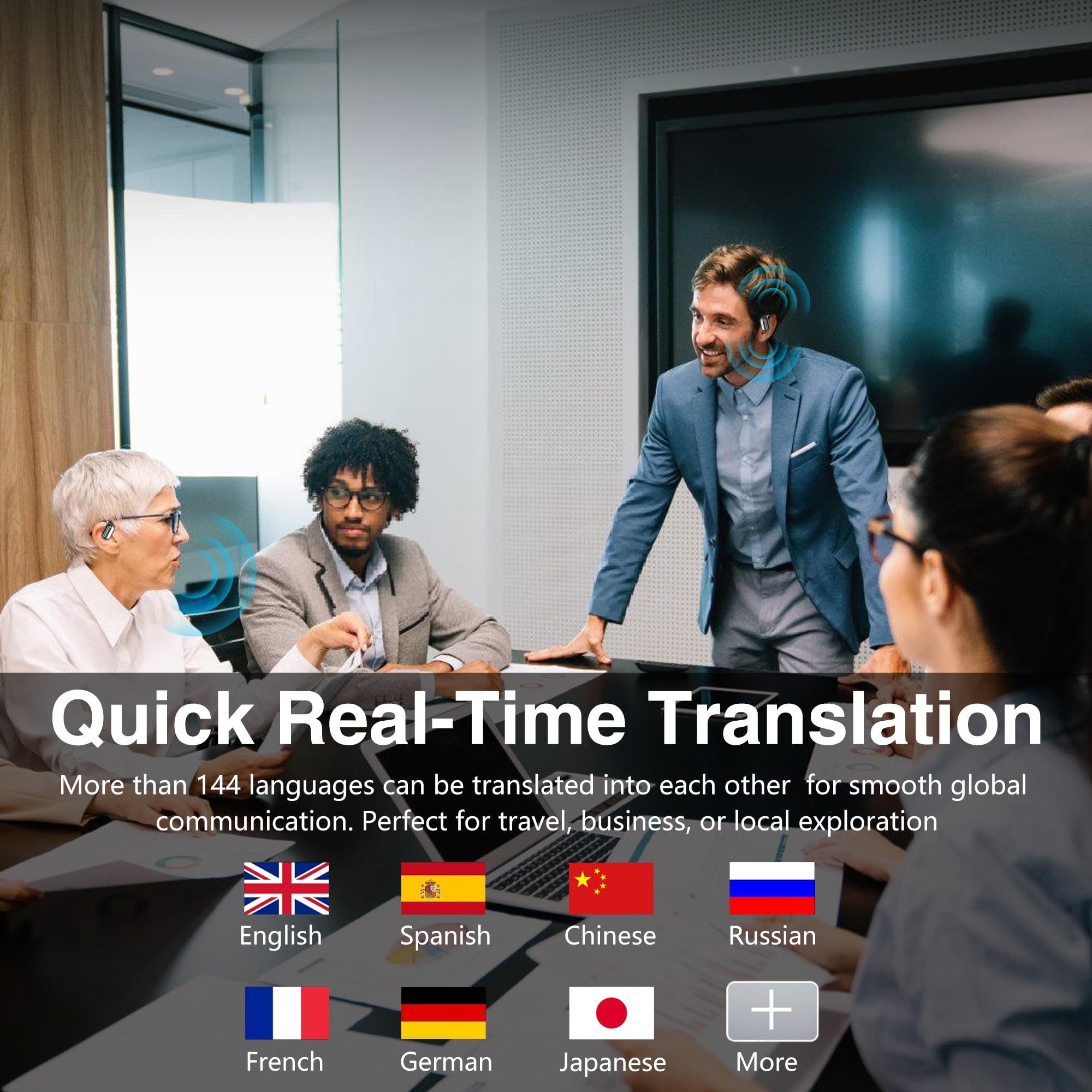 AI Real-Time Translation Wireless Earbuds - 144 Languages Two-Way Translator Bluetooth Headphones with HD Sound | Perfect for Travel, Business Meetings & Language Learning