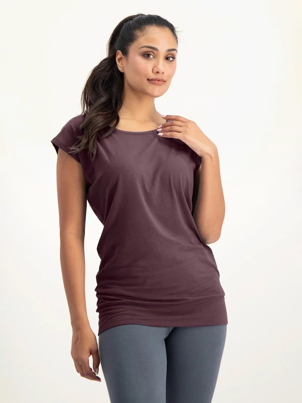 Urban Goddess Asana Yoga Tee - Soft Berry Color Yoga T-Shirt for Women | Perfect for Yoga Practice, Gym Workouts & Casual Wear