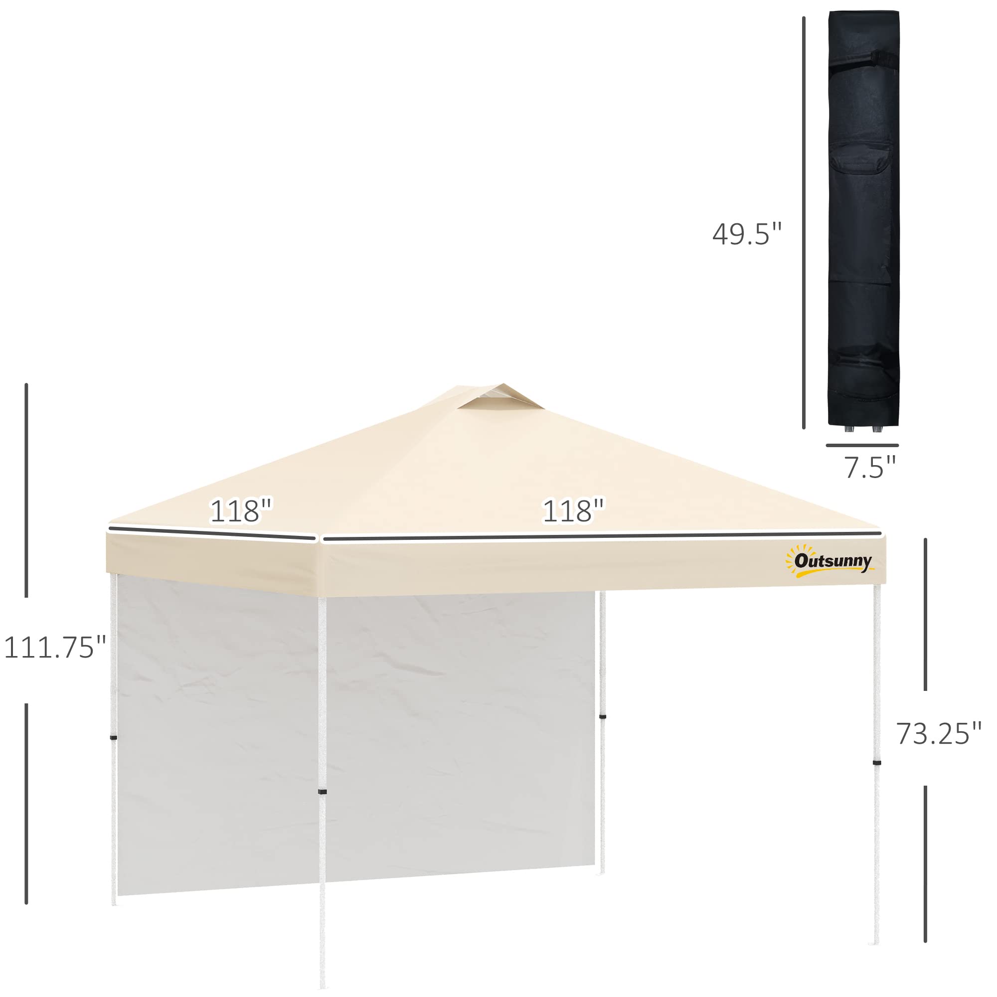 Outsunny 10x10 Feet Pop Up Canopy Tent with Removable Sidewall - Commercial Instant Sun Shelter for Outdoor Events, Parties, Camping & Beach - Includes Wheeled Carry Bag (Beige) | Perfect for Backyard BBQs, Farmers Markets & Tailgating