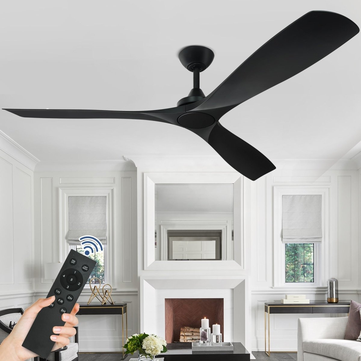 Depuley 60 Inch Large Remote Control Ceiling Fan No Light - 3 Blade Low Profile Flush Mount DC Motor - Ultra Quiet & Reversible - Perfect for Patio, Kitchen, Farmhouse & Outdoor Covered Areas - Includes Timer Function - Matte Black Finish