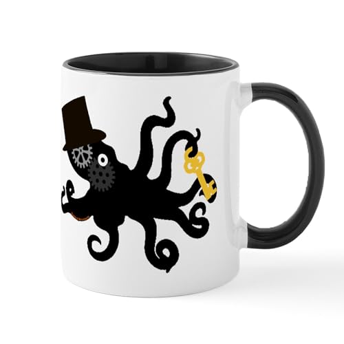 White/Black Inside - Steampunk Octopus Mug