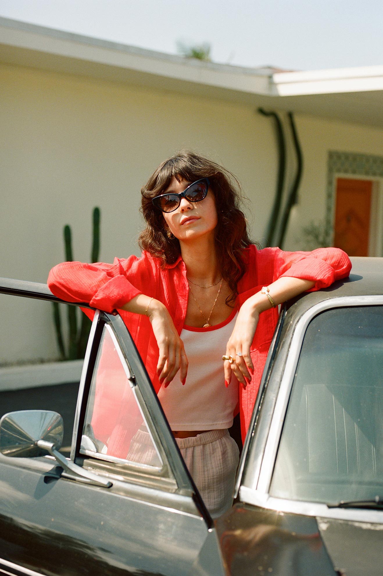 East Side Boxy Long Sleeve Button Down Shirt in Crimson Red - Casual Office Wear & Street Style Outfit
