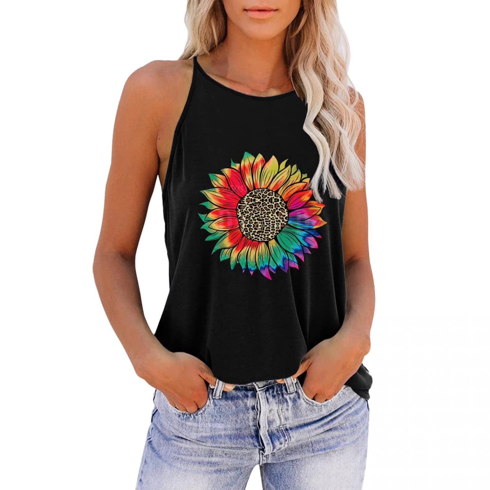 Masbird Women's Loose Fit Sleeveless Tank Tops - Summer Halter Cami Blouses for Beach, Yoga & Casual Wear