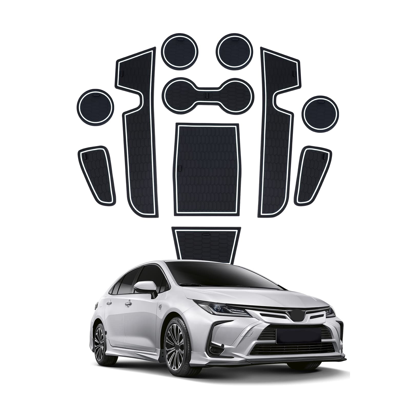 2021-2022 Toyota Corolla Door Slot Mats & Cup Holder Liners - Custom Fit Interior Accessories for 2019-2022 Corolla Hatchback | Protect Against Spills & Scratches | Perfect for Daily Commuting & Road Trips