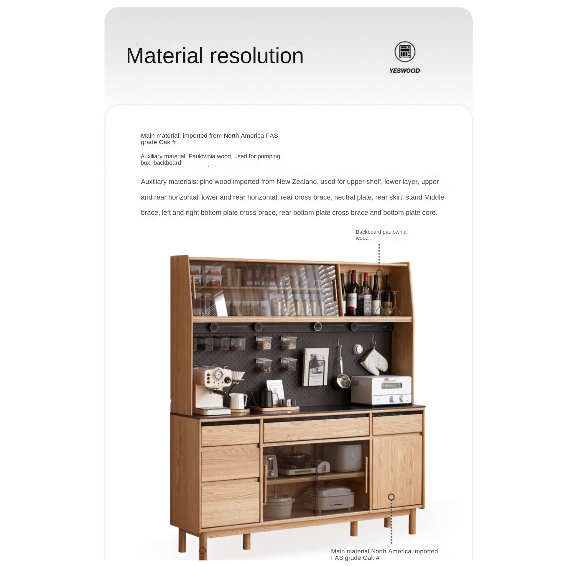 Solid Oak Wood Modern Rock Board Sideboard - Stylish and Durable Storage Cabinet for Living Room, Dining Room, or Entryway