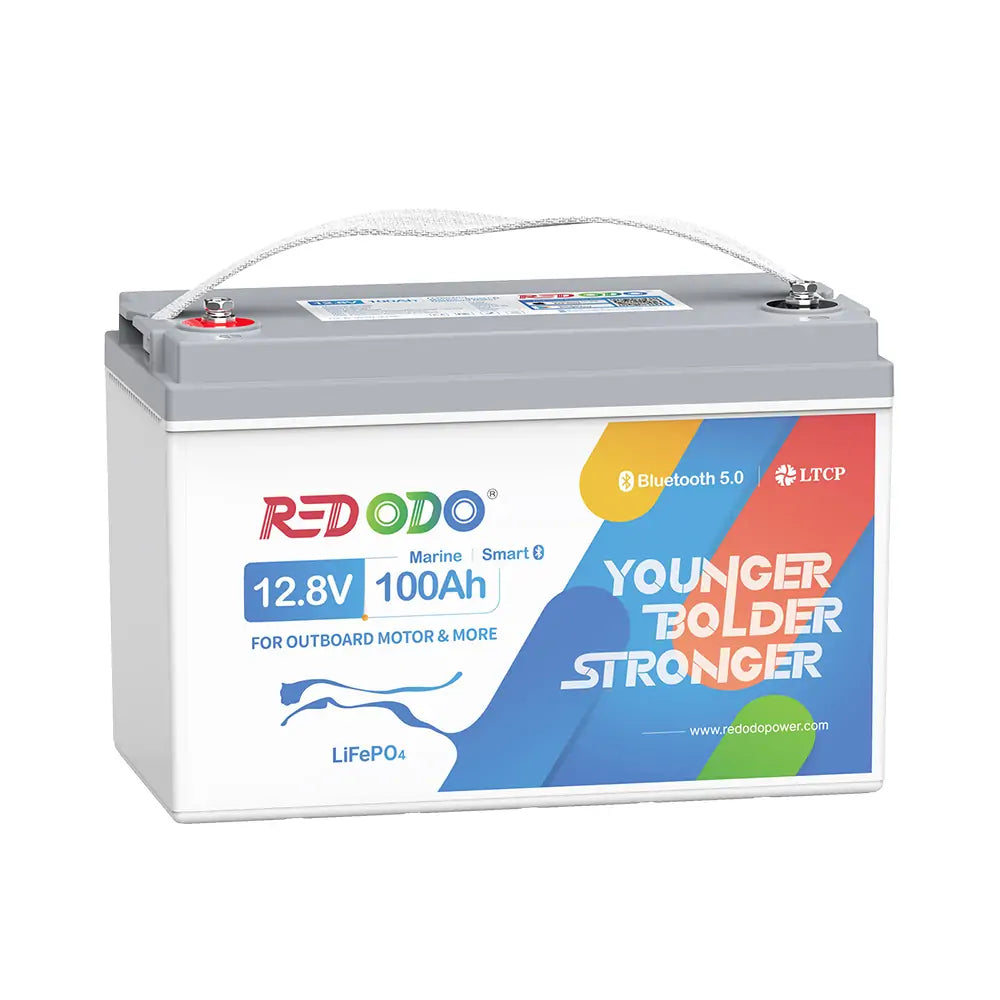 Redodo 12V 100Ah Plus Bluetooth Marine Deep Cycle Battery - Rechargeable Lithium Battery for Boats, Trolling Motors, RV, Solar Power - Perfect for Fishing, Camping & Off-Grid Adventures