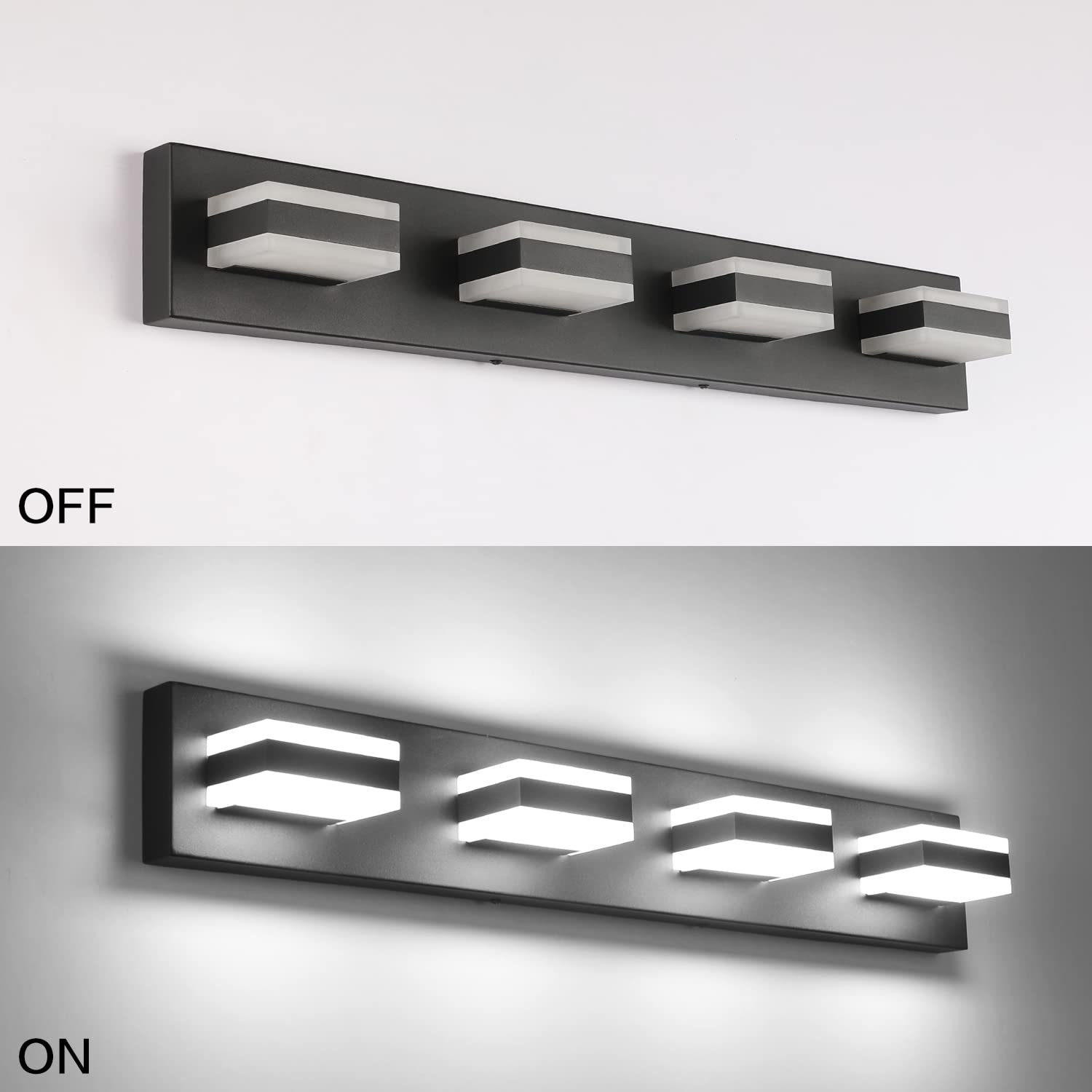 SOLFART Black Bathroom Vanity Light Fixture - 4-Light LED Dimmable Bathroom Lighting, 32W Cool White 6000K, 0%-100% Brightness Adjustable - Perfect for Modern Bathrooms, Powder Rooms & Vanity Areas