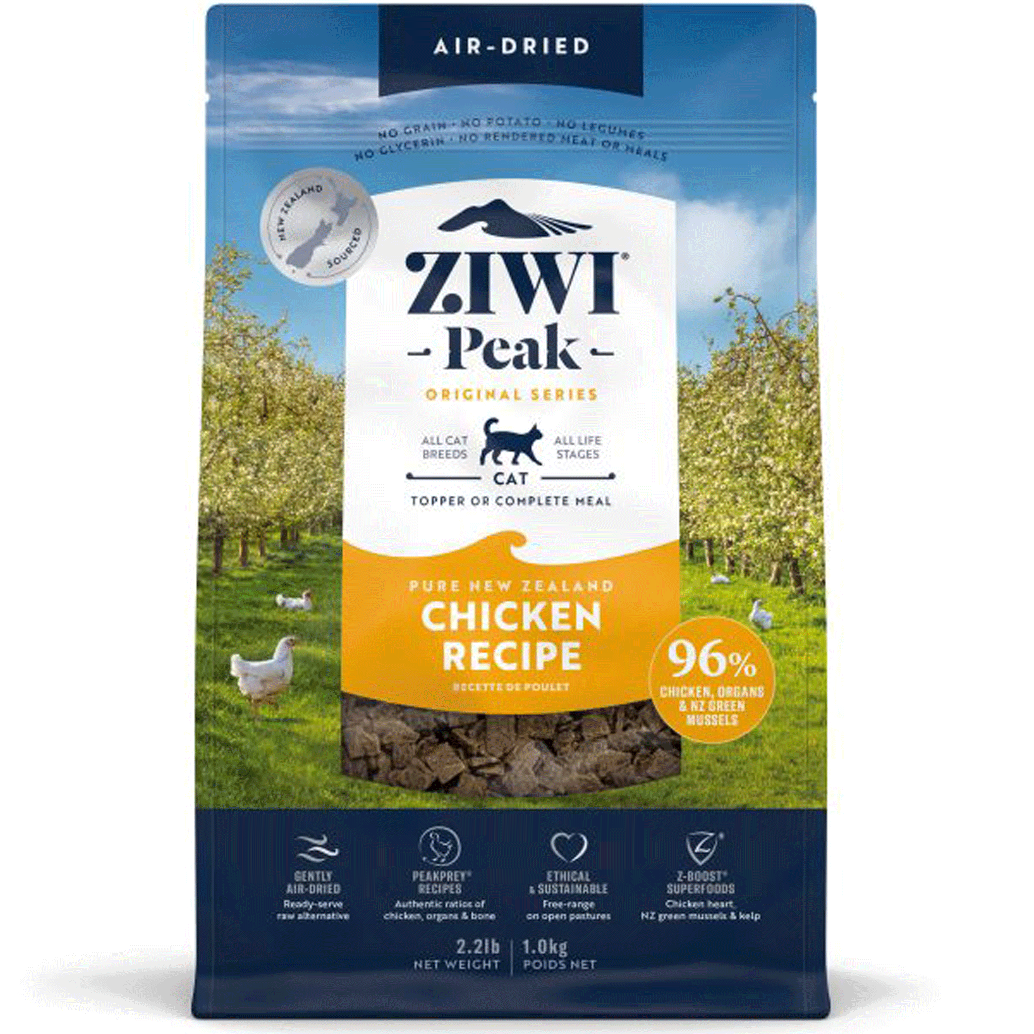 Ziwi Peak Air Dried Cat Food - Grain Free, High Protein Chicken Recipe for Adult Cats - Perfect for Indoor Cats & Sensitive Stomachs