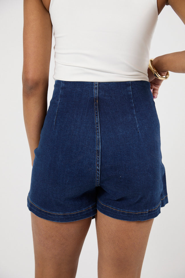 Stylish Dark Wash Denim Skort for Women - Comfortable Stretch Denim Skirt Shorts Hybrid - Perfect for Casual Outings, Work & Date Nights