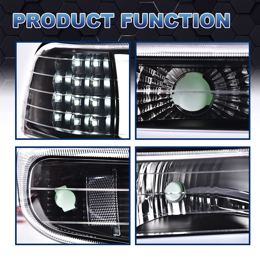 PIT66 LED Headlights for 99-02 Chevy Silverado 1500 2500 | 01-02 Silverado HD 3500 | 00-06 Tahoe Suburban - Clear Lens Black Housing with Clear Reflector - High Brightness Replacement Bulbs for Night Driving & Off-Road Adventures