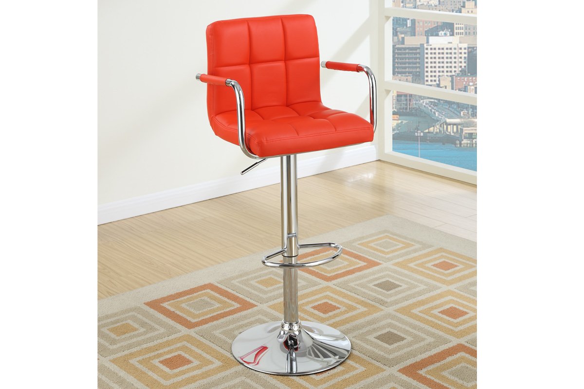 Poundex 2-Piece Red PU Leather Tufted L-Shaped Bar Stool Set - Modern Kitchen Island & Home Bar Counter Stools for Dining & Entertaining