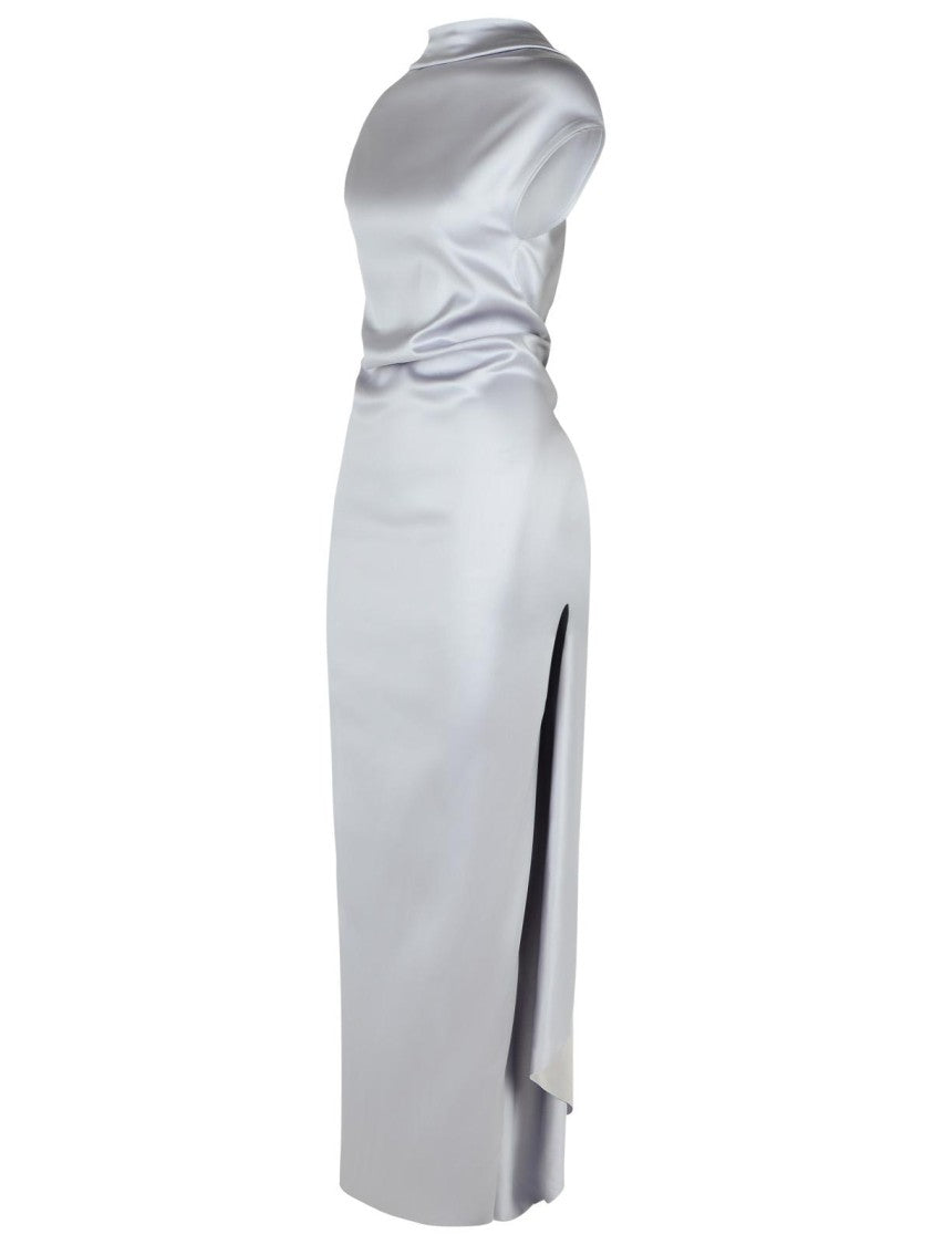 Elegant Abadan Grey Satin Dress for Women - Perfect for Evening Parties, Weddings & Special Occasions