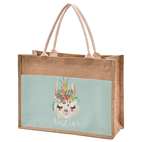 FRMG Women's Jute Tote Bag with Zipper - Eco-Friendly Printed Large Handbag for Beach, Work, Travel & Shopping - Perfect for DIY Projects & Everyday Use
