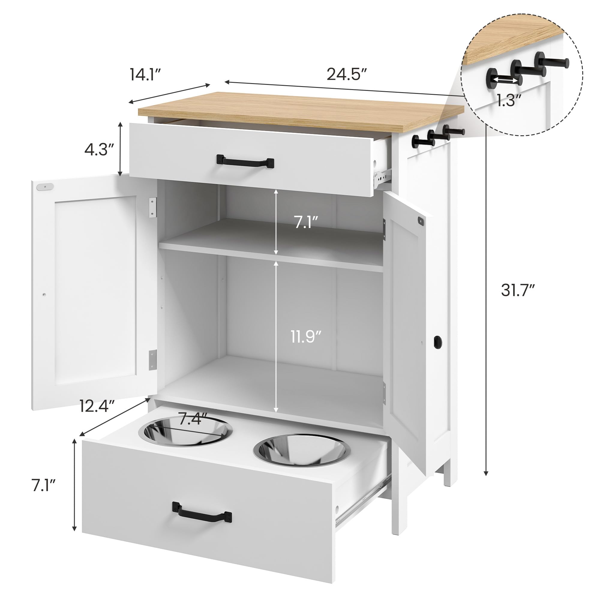 Elevated Dog Bowls with Storage - Adjustable Height Pet Feeding Station & Dog Food Organizer Cabinet - Perfect for Meal Times & Kitchen Organization