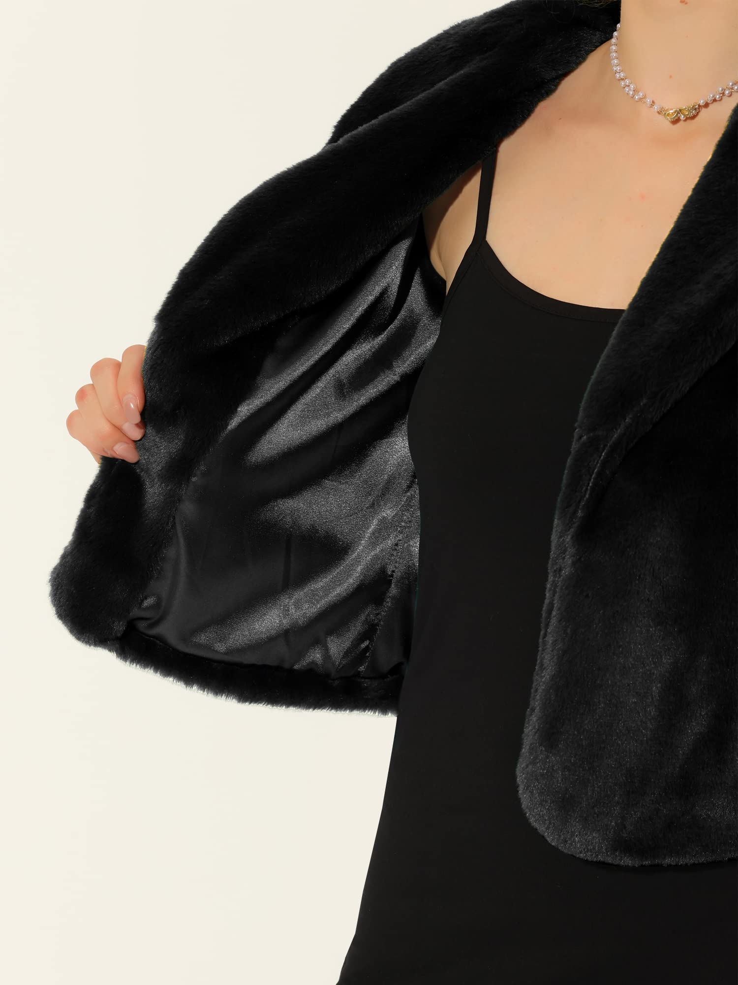 Allegra K Women's 2025 Fashion Winter Cropped Faux Fur Jacket - Lapel Long Sleeve Fluffy Coat for Casual Outings & Holiday Parties