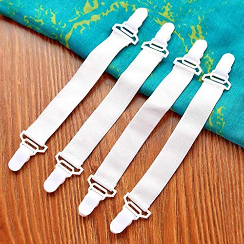 4-Pack Nylon Elastic Bed Sheet Fasteners - Strong Plastic Clips for Securing Fitted Sheets, No-Slip Mattress Grippers - Perfect for Deep Pocket Sheets, Adjustable Beds & Guest Room Bedding