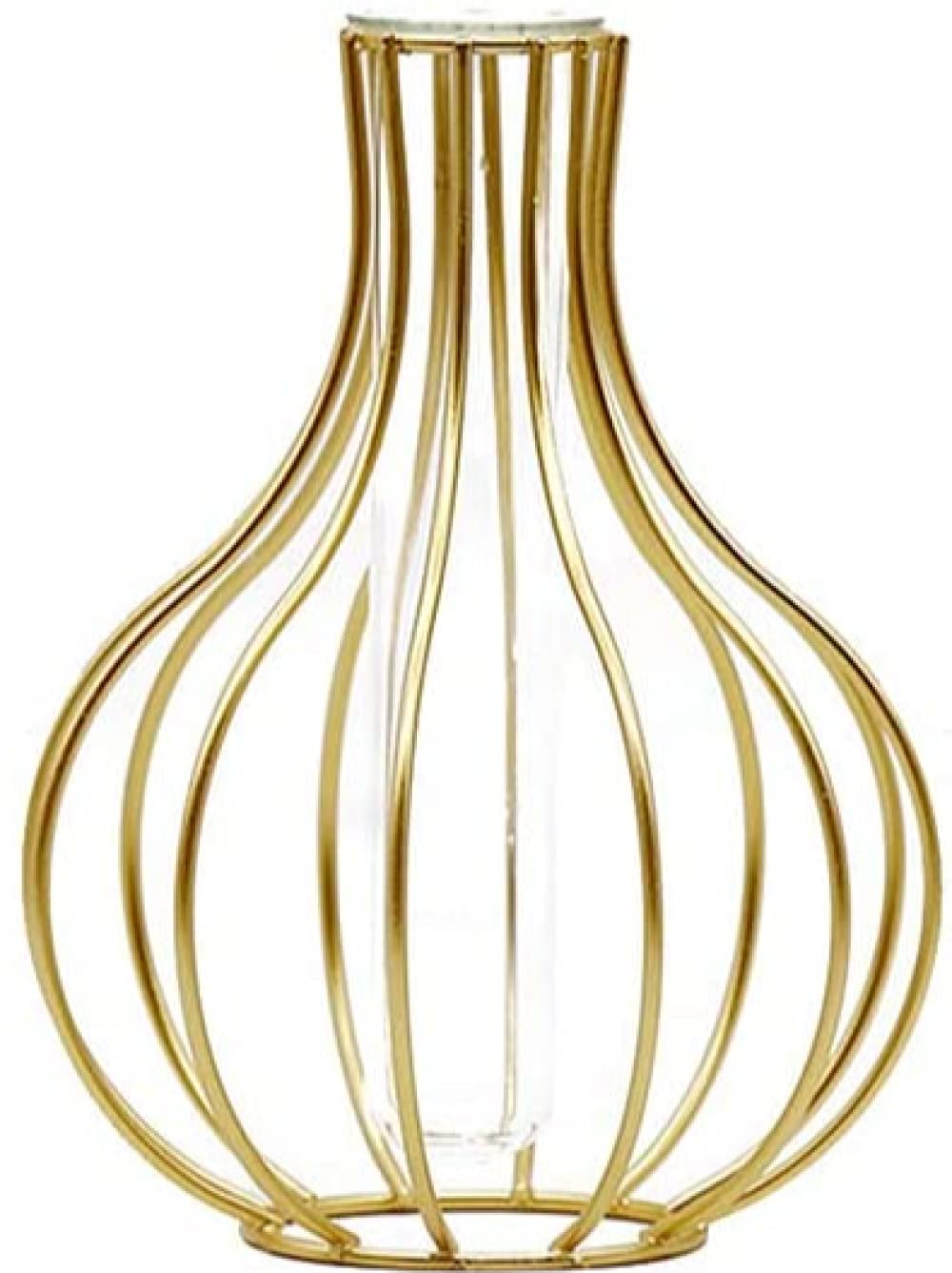Nordic Wrought Iron Lantern-Shaped Glass Vase with Metal Wire Holder - Elegant Gold Flower Vase for Wedding, Home & Garden Decor - Perfect for Centerpieces, Table Decorations and Special Events