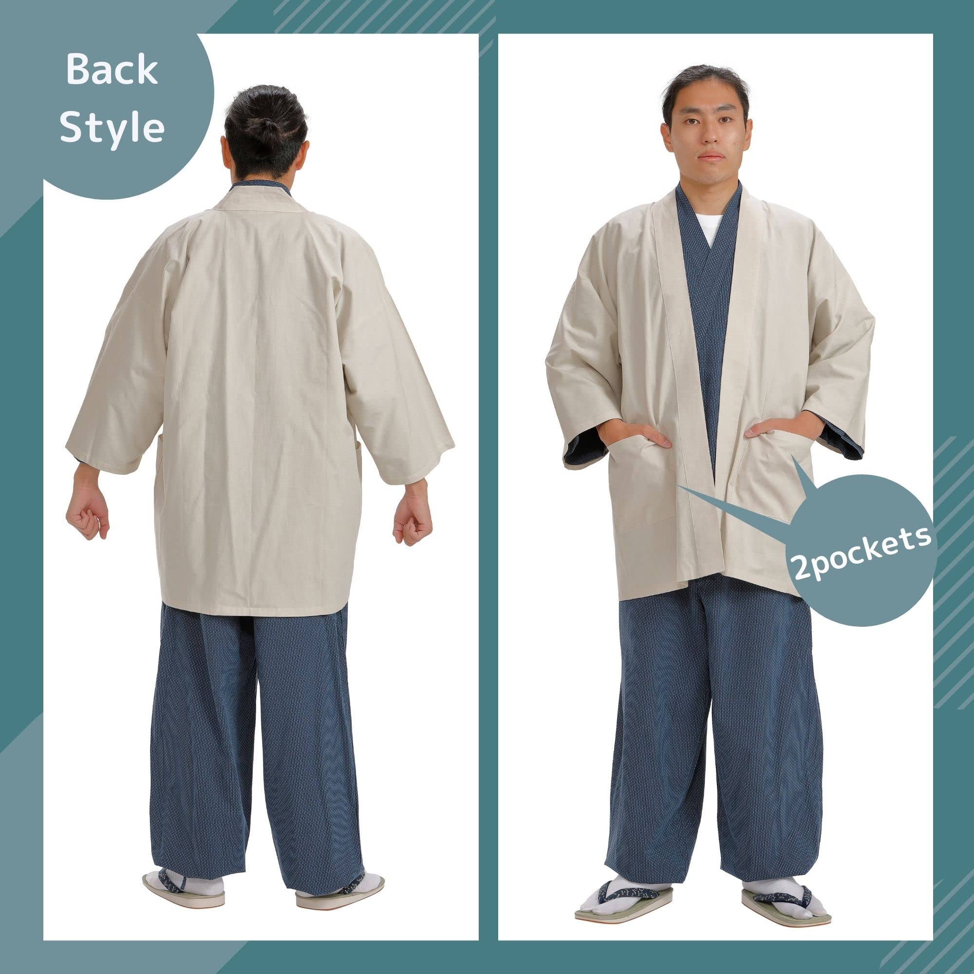 Edoten Japanese Enshu Weave Dungaree Cardigan & Happi Coat - Traditional Made in Japan Jacket for Casual Wear, Festivals & Cultural Events