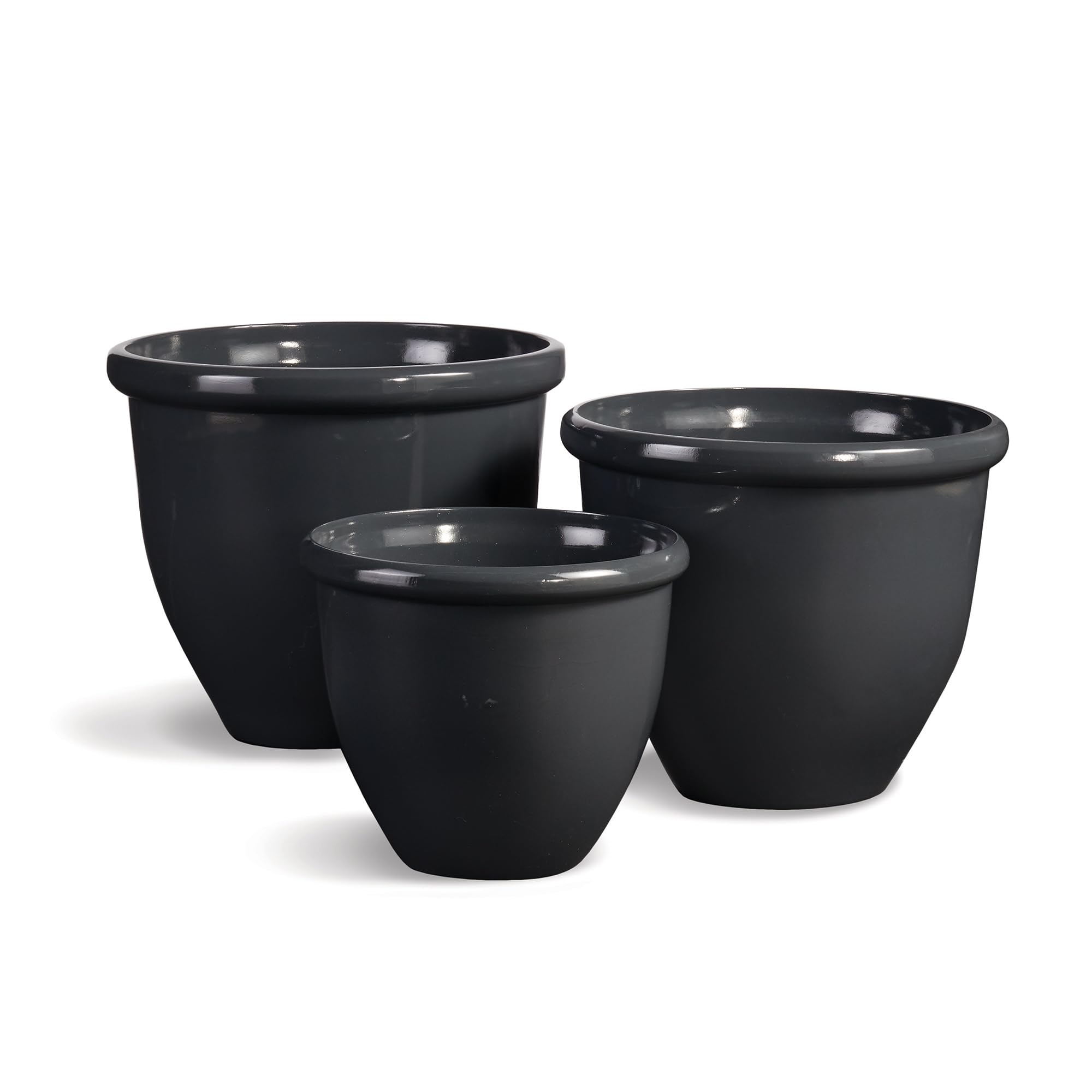 Napa Home & Garden Glazelite Garden Pots - Set of 3 Black Ceramic Planters for Indoor & Outdoor Plants | Perfect for Succulents, Herbs, Flowers & Home Decor
