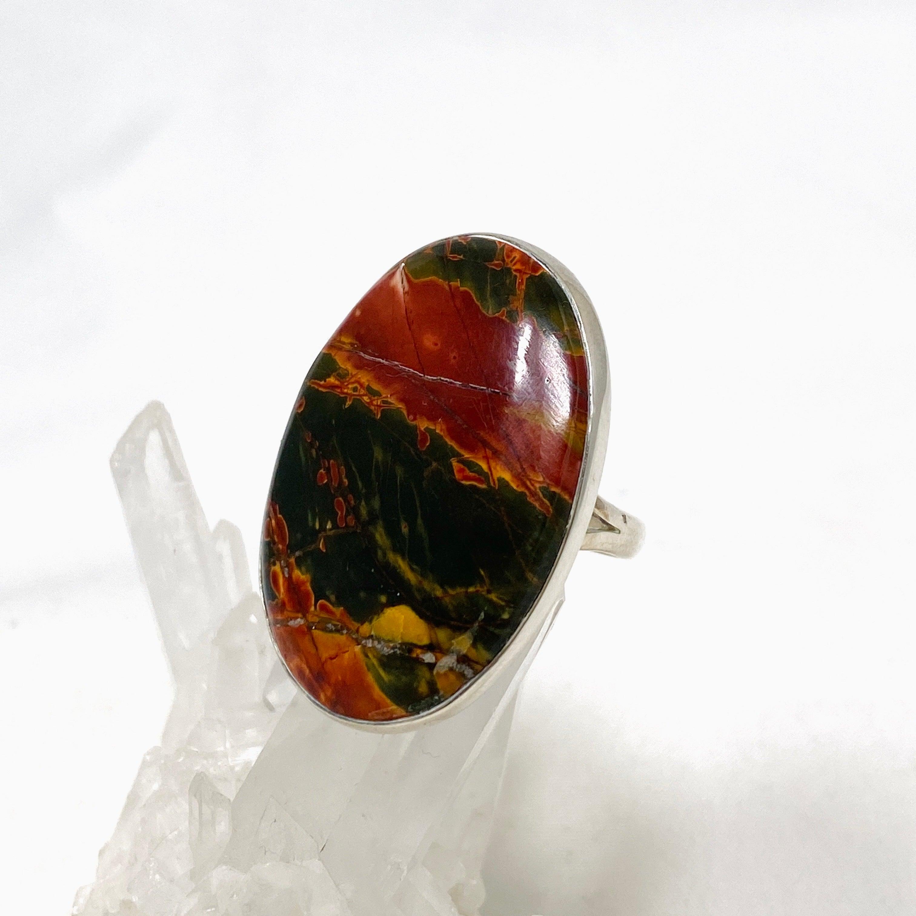 Natural Cherry Creek Jasper Oval Ring - Size 11 Sterling Silver Jewelry KRGJ1604 | Boho Chic Accessories for Women, Gift for Her, Everyday Wear & Special Occasions