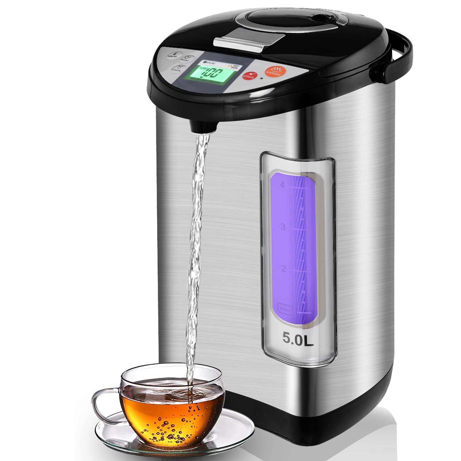 SIMOE 5.0L Electric Hot Water Dispenser with 5 Temperature Settings - 304 Stainless Steel Insulated Water Boiler & Warmer, One-Touch Dispensing & Auto Shutoff - Perfect for Home, Office, Tea & Coffee Brewing (30+ Cups Capacity)