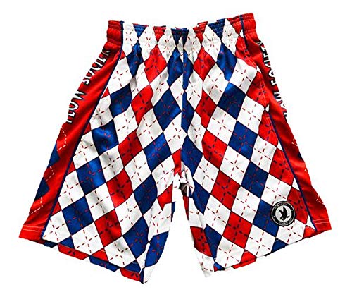 Flow Society Men's Red, White & Blue Argyle Athletic Shorts - Breathable Gym & Casual Wear for Active Lifestyles