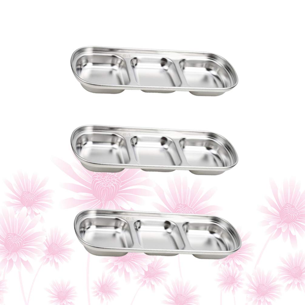 Premium Stainless Steel 3-Grid Condiment Bowls for Korean BBQ & Snacks – Hemoton Snacks Korean Kitchenware for Soy Sauce, Salt, Vinegar & Sugar – Perfect for Home Dining, Party Platters & Asian Cuisine
