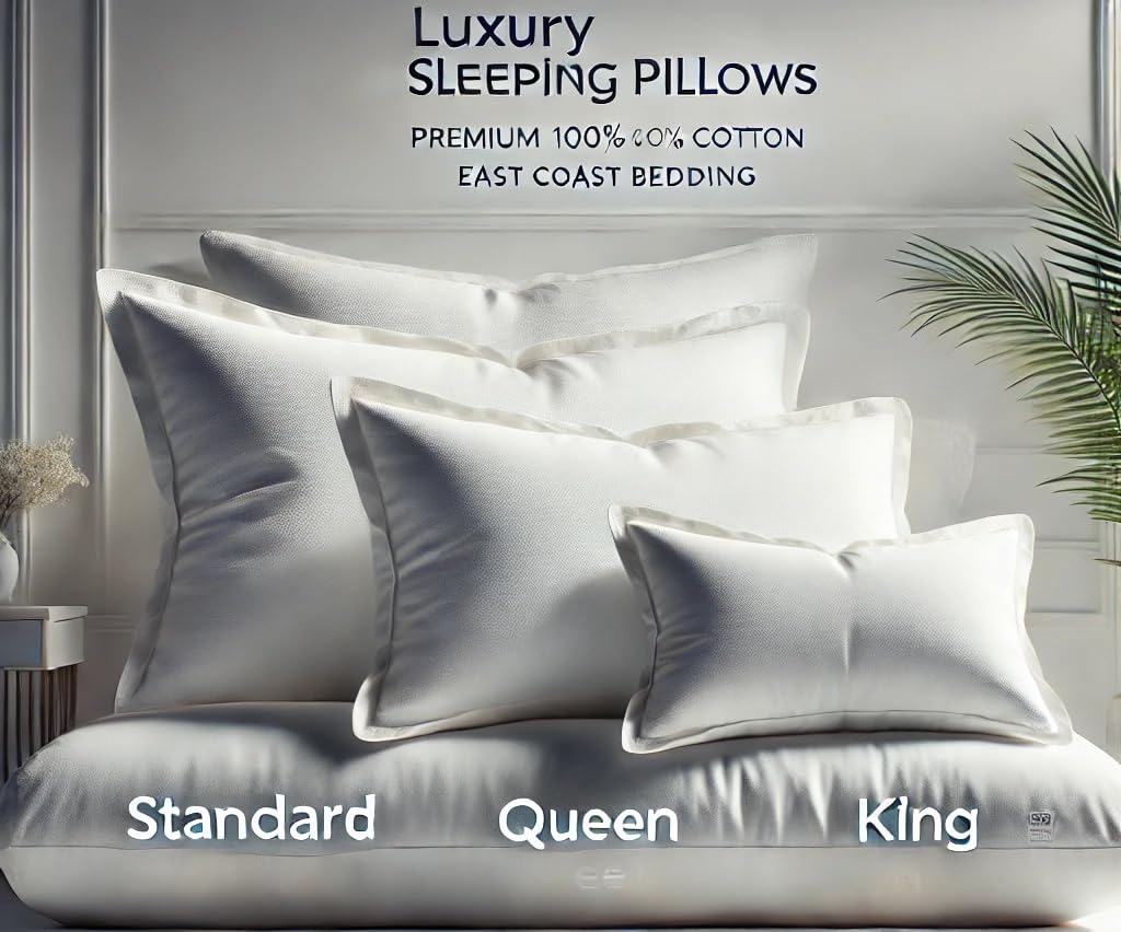 Premium Goose Feather and Down Pillows - RDS Certified, 100% Cotton Cover, Medium Support for Comfortable Sleep | Hotel Collection Bedding by East Coast Bedding | Perfect for Home, Guest Rooms & Luxury Hotels