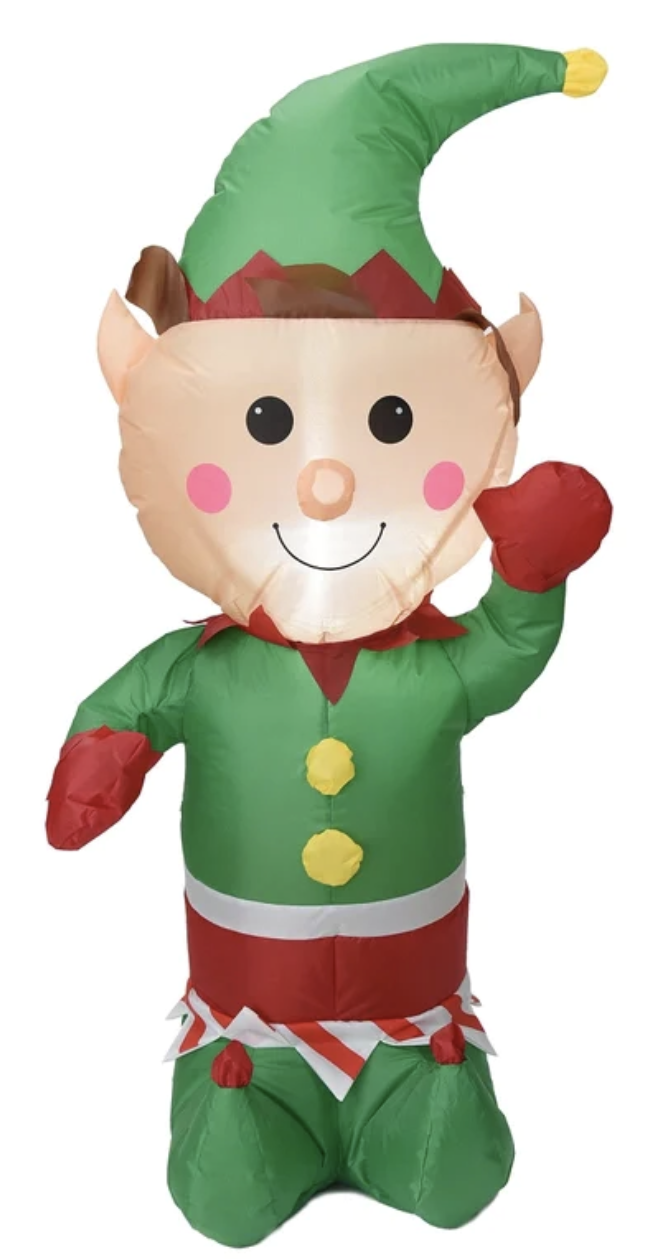 120cm LED Inflatable Christmas Elf Decor - Outdoor Holiday Yard Decoration for Xmas, Halloween, and Party Decorations