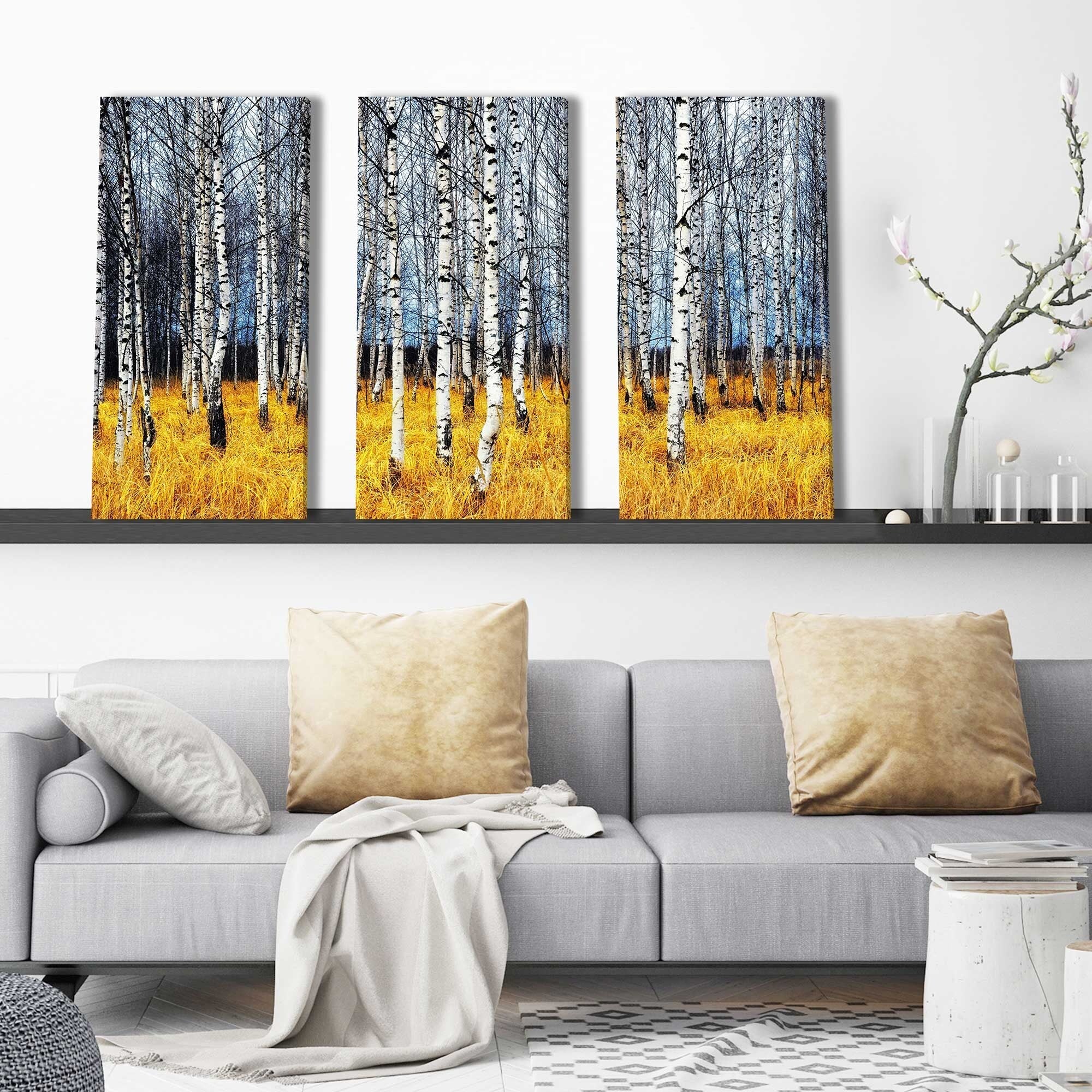 Birch Trees 2 3-Piece Canvas Wall Art Set - Modern Nature Decor for Living Room, Bedroom & Office