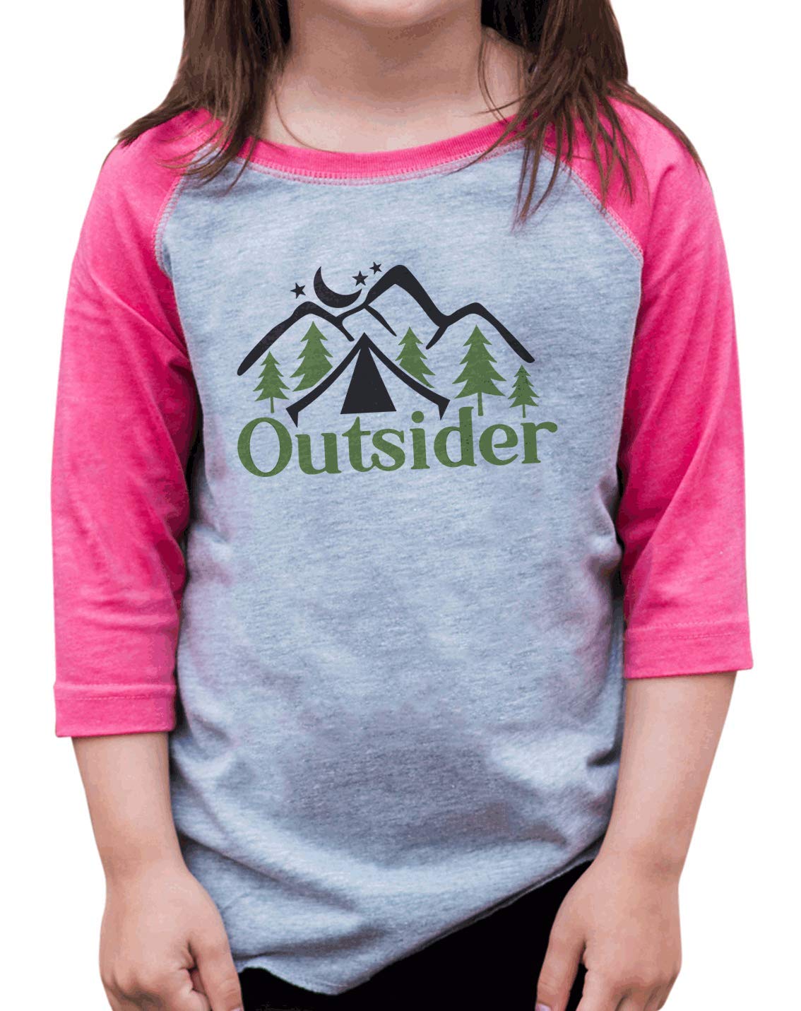 7 Ate 9 Apparel Girls Funny Camping Outsider Pink T-Shirt - Cute Graphic Tee for Outdoor Adventures & Summer Camp