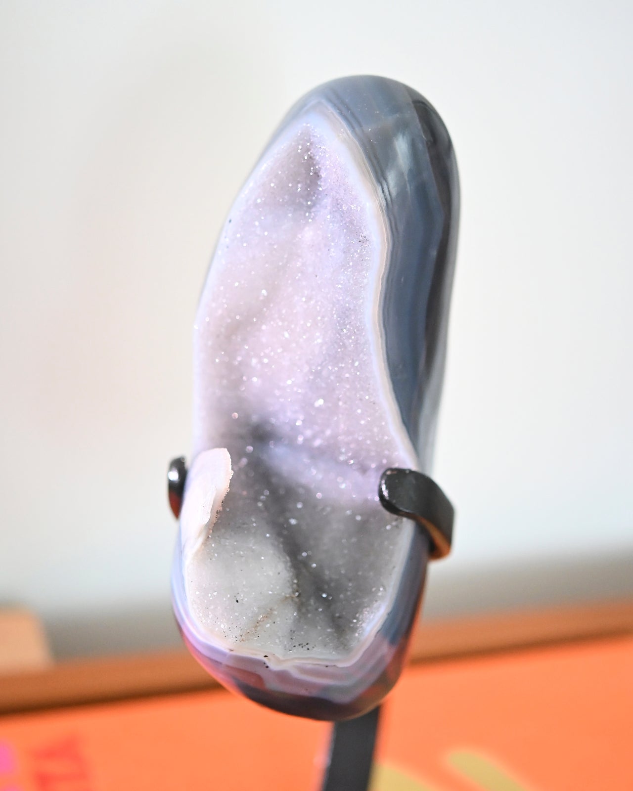 Natural Pastel Druzy Amethyst Crystal Geode on Wooden Stand - 4.2lbs Healing Stone for Home Decor, Meditation & Spiritual Gifts