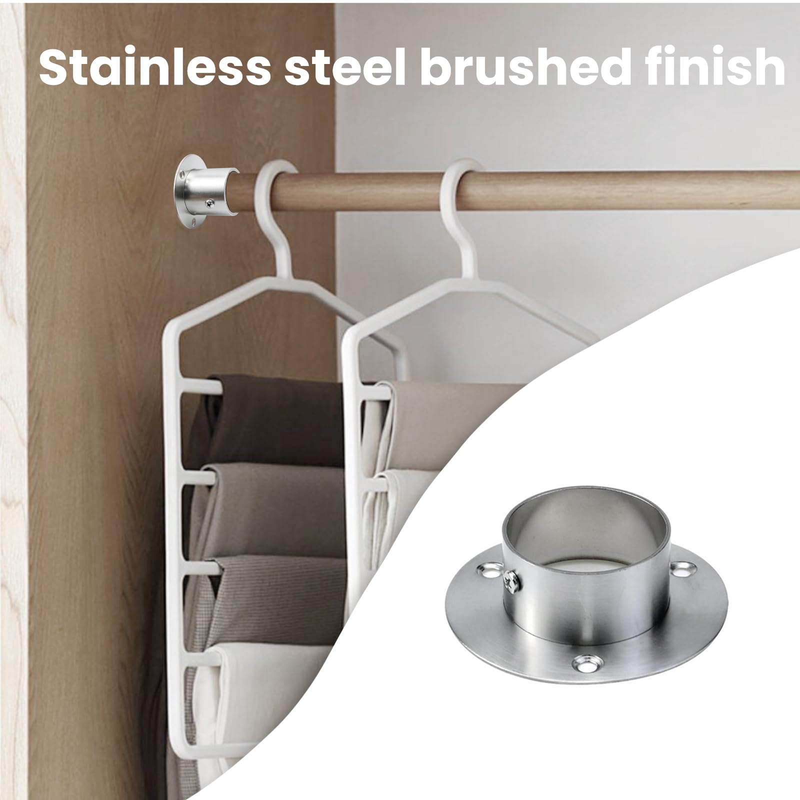 Antrader 4-Pack 2-Inch Adjustable Stainless Steel Closet Rod Flange Bracket - Heavy Duty Pipe Support Holder for Wardrobe, Shelving & Closet Organization (Silver) - Perfect for Home, Office & Retail Storage Solutions