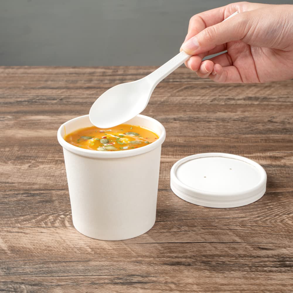 Restaurantware Bio Tek 12oz Disposable Soup Cups - 200 Pack Microwave Safe Paper Containers with Vented Lids (Sold Separately) for Hot & Cold Foods - White To-Go Soup Bowls Perfect for Desserts, Treats, Takeout, Catering & Restaurant Use