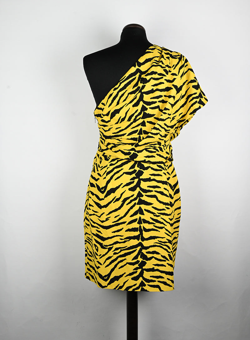 Saint Laurent Yellow and Black Animal Print Dress Size 40 - Perfect for Evening Parties and Special Occasions