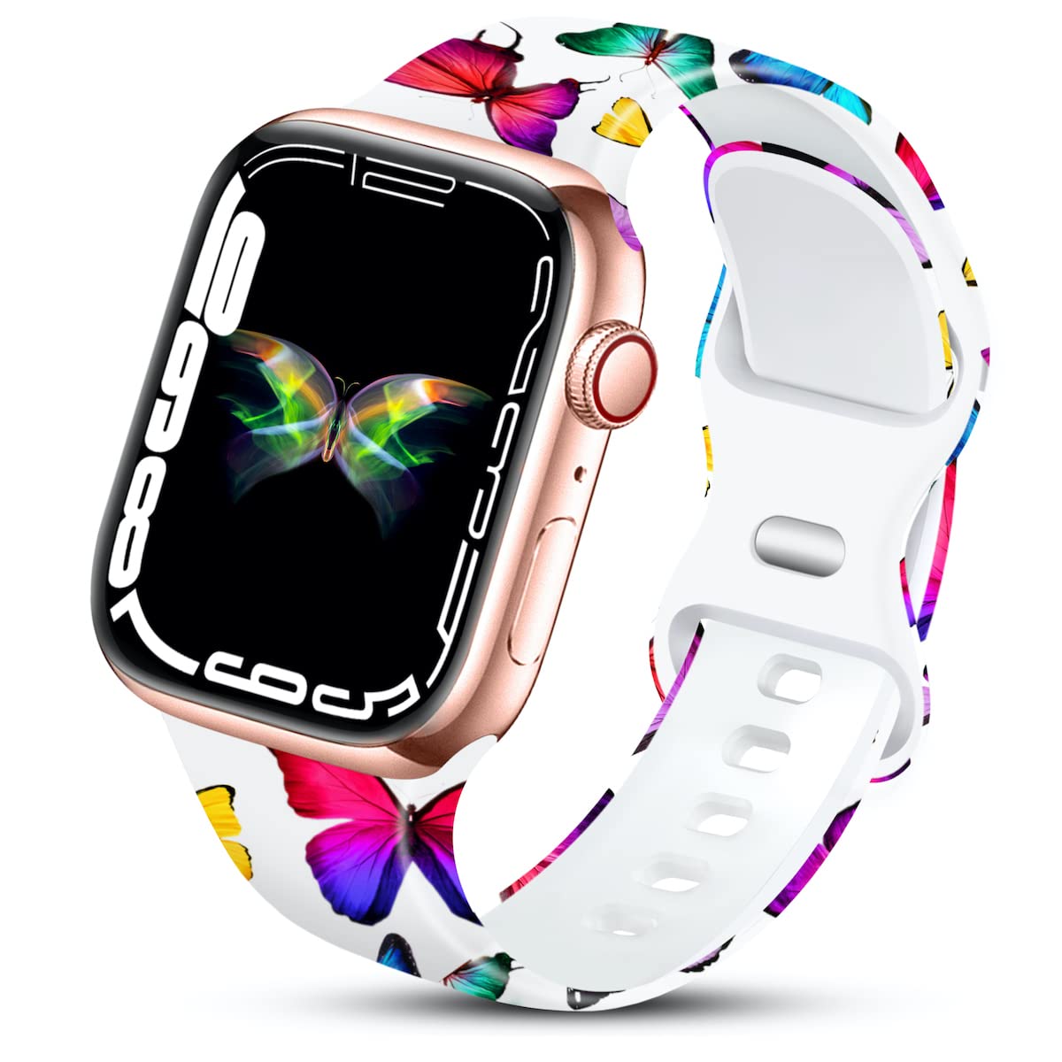 Floral Print Silicone Sport Band for Apple Watch Series 9/8/7/6/5/4/3/2/1/SE - Compatible with 49mm 45mm 44mm 42mm 41mm 40mm 38mm - Fadeless Pattern Design for Women - Perfect for Workouts, Running & Everyday Wear