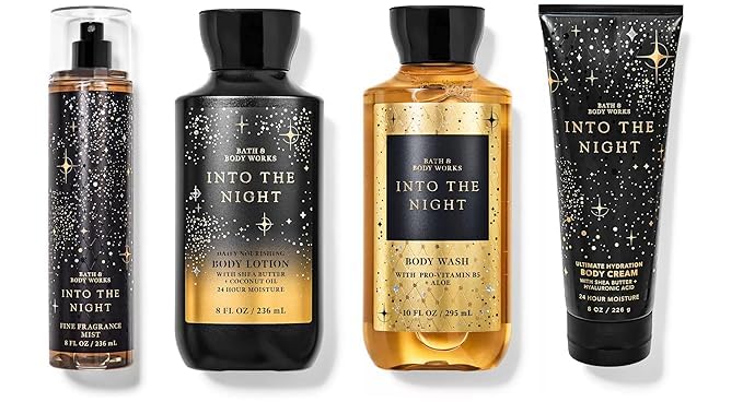 Bath & Body Works Into The Night Gift Set - Full Size Fragrance Mist, Body Wash, Body Cream & Lotion | Women's Aromatherapy Set for Relaxation, Self Care & Gifting