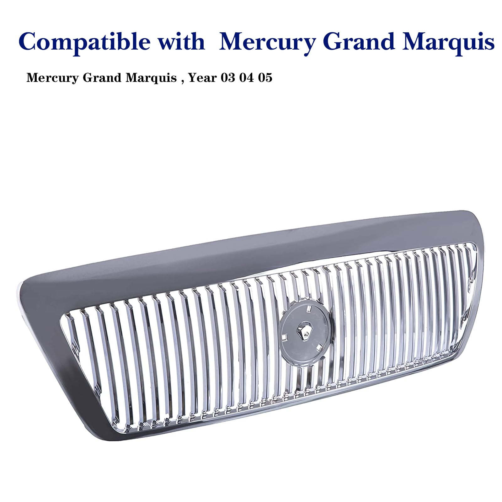 Chrome Front Grille Replacement for Mercury Grand Marquis 2003-2005 | OEM Style Grill Assembly with Chrome Shell & Insert | Perfect for Car Restoration & Custom Upgrades