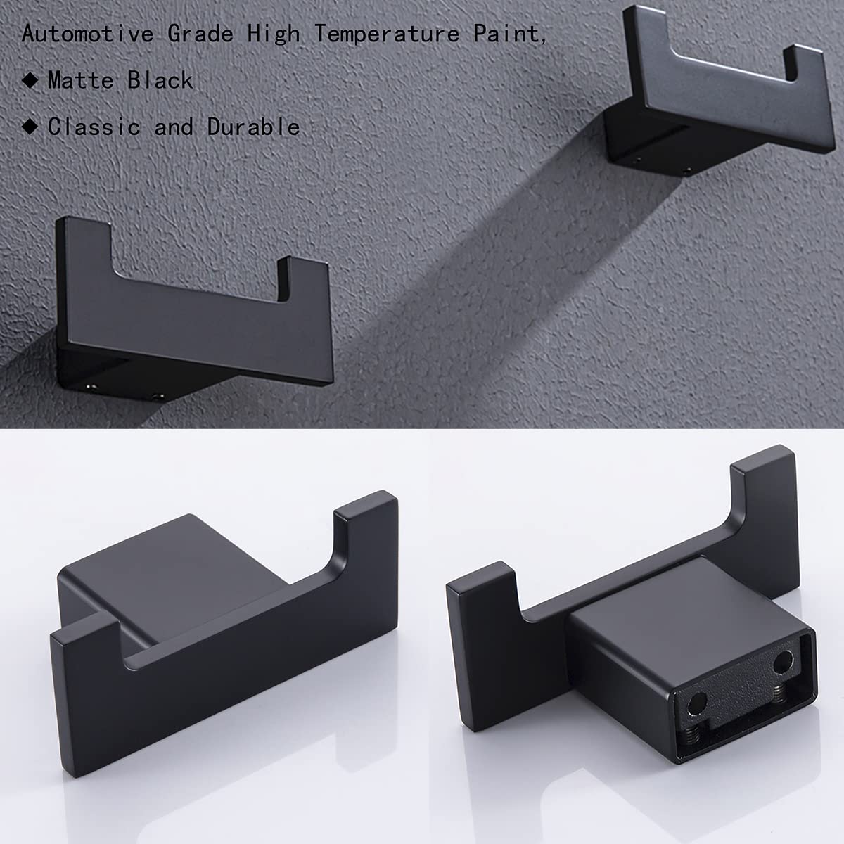 Premium Black Double Towel Hook - Heavy Duty SUS304 Stainless Steel Bathroom Wall Mounted Hooks for Towels, Robes & Coats - Matte Black Square Hand Towel Holder (96009-8MB-2) - Perfect for Bathrooms, Spas, Gyms & Laundry Rooms