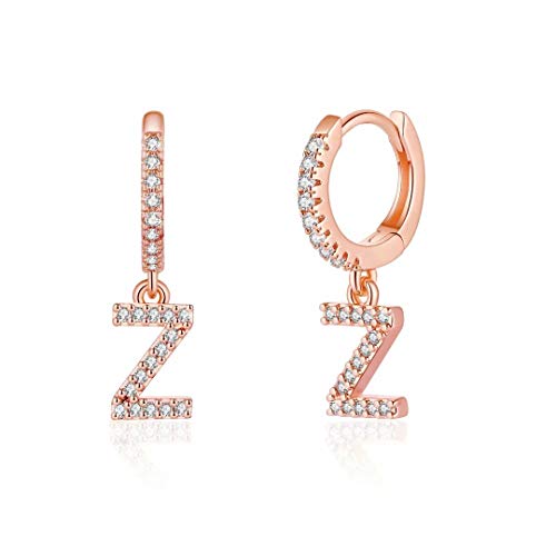 925 Sterling Silver Initial Earrings for Women & Girls - Hypoallergenic Small Huggie Hoop Earrings with Gold Plated Cubic Zirconia - Personalized Jewelry Gift for Birthday, Christmas & Special Occasions